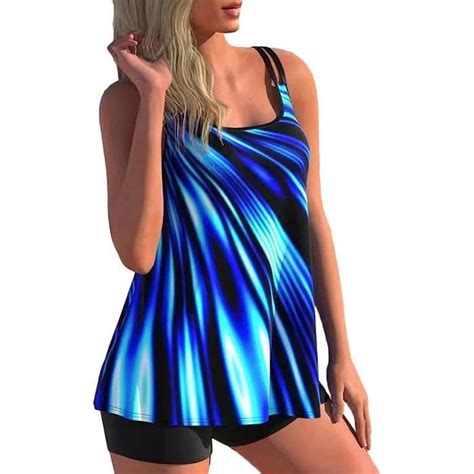 Maillot de Bain Pièces Femme Tankini Ensembles Maillots Push Up Bikini Set Imprimé sans