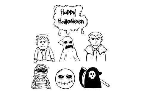 Hand Draw Halloween Characters Graphic by PadmaSanjaya · Creative Fabrica