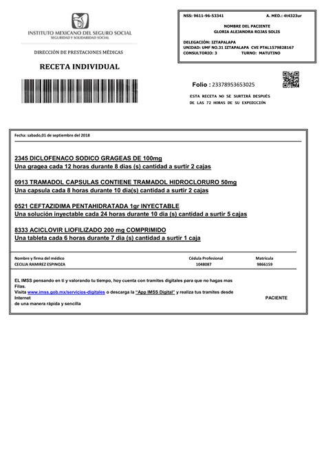 Folio De Receta Del Imss