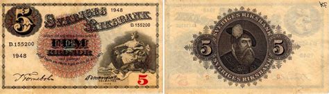 Banknote Schweden 5 Kronor Kronen 1948 VF MA Shops