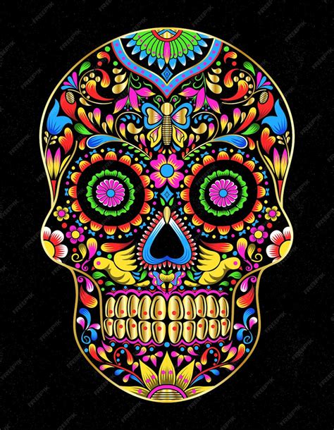 Adorno Calavera Mexicana Colores Vector Premium