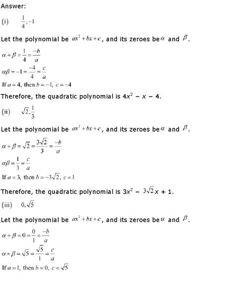 Polynomials Class 10 Mathematics Ncert Solutions