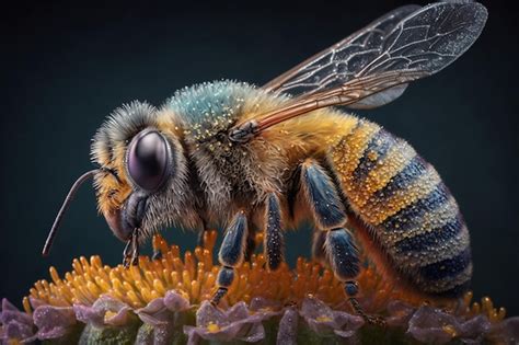 Eine Biene Sammelt Honig Auf Blumen In Der Natur Nahaufnahme Einer