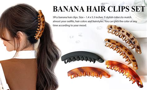 5Pcs Banana Hair Clips Double Comb Nonslip Leopard Print High Ponytail