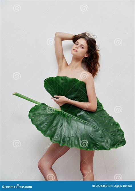 Attractive Woman Naked Shoulders Palm Leaf Exotic Posing Stock Image Image Of Design Hair