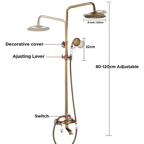 Colonne de douche Rétro avec Étagère avec Mitigeur antique réglable en