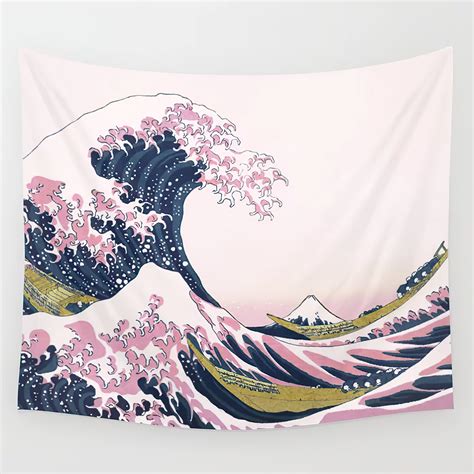 The Great Pink Wave Off Kanagawa Wall Tapestry Premium 100 Cotton