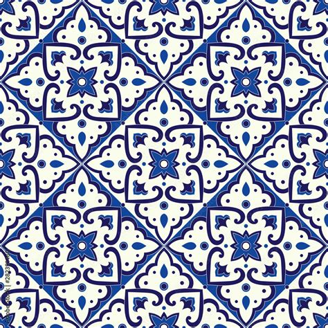 Vintage Tile Pattern Vector Seamless With Blue And White Ornaments