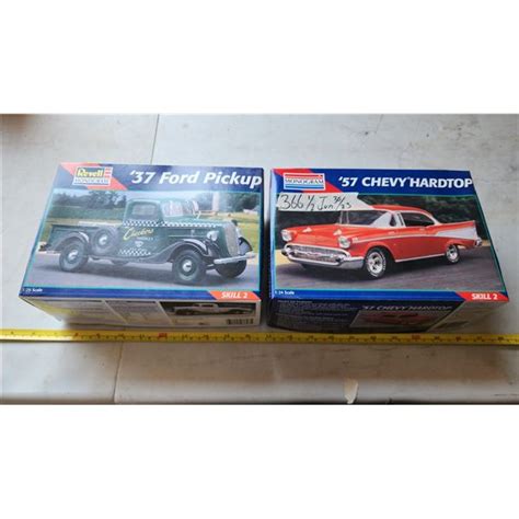 Model toy cars - unassembled - 37' Ford pickup & 57' Chevy hardtop ...