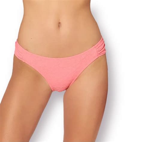Jessica Simpson Swim Jessica Simpson Rose Bay Side Shirred Melon Hipster Bikini Swim Bottoms