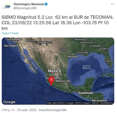 Sismo Hoy Registran Sismo De Magnitud En Tecom N Colima