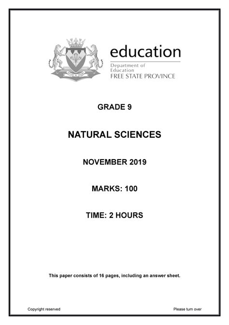 Physical Science Past Exam Papers And Memos Grade 9