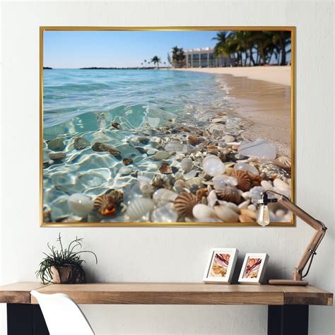 Designart "Beach Along Seven Miles I" Nautical & Beach Floater Framed Wall Art Living Room ...