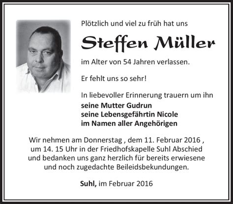 Traueranzeigen Von Steffen M Ller Franken Gedenkt De