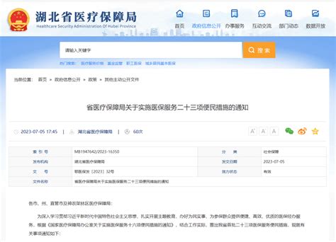 事关医保！湖北23项便民措施来了 服务 结算 经办