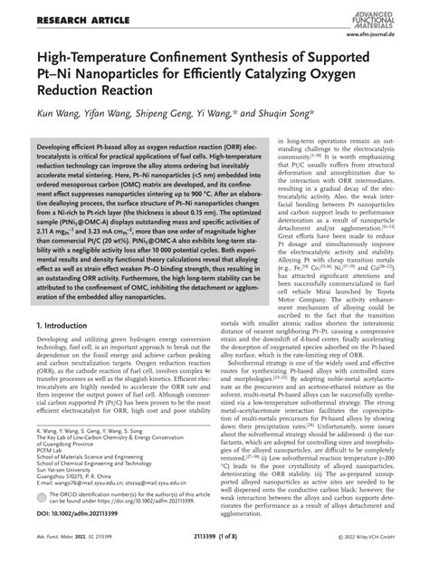 Hightemperature Confinement Synthesis Of Supported Ptni Nanoparticles