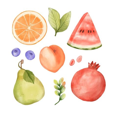 Coleção de frutas em aquarela pintada à mão Vetor Premium