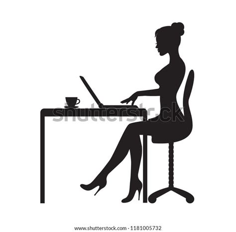 Black Silhouette Woman Sitting Table Laptop 스톡 벡터로열티 프리 1181005732 Shutterstock