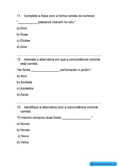 Atividades De Concordância Nominal 6 Ano Fundamental Com Gabarito