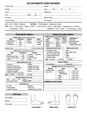 Fillable Online Afo Orthometry Form Continued Delphi Ortho Fax Email