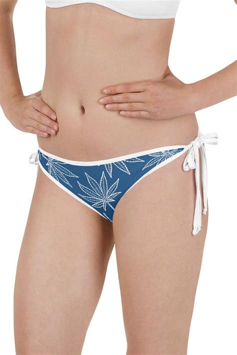 Cannabis Leaf Imprint Saffron Yellow And Class Blue Reversible Bikini Bottom ShopperBoard