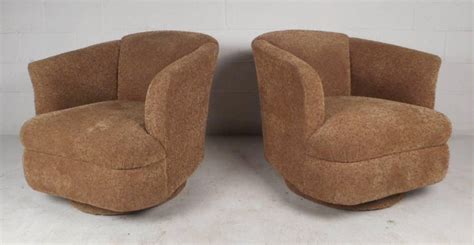 Mid Century Modern Barrel Back Swivel Lounge Chairs By Lazar Industries