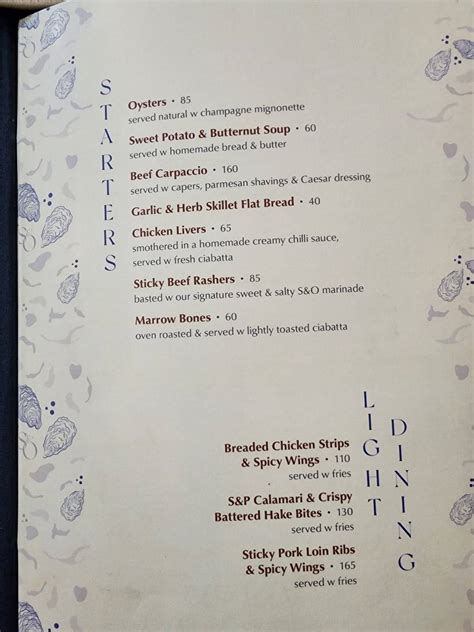 Menu At Steak And Oyster Restaurant Umhlanga 12