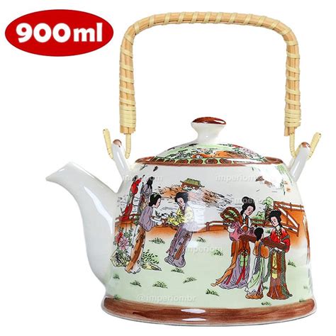 Chaleira Porcelana Oriental Floral Infusor Grande Japonesa Gueixas