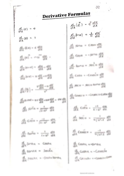 SOLUTION: Calculus derivative formulas - Studypool