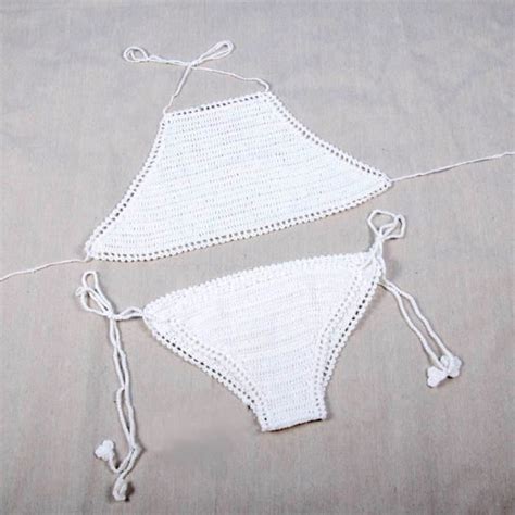 Bikini Maillot de bain Crochet tricoté à la main blanc Blanc Blanc Cdiscount Prêt à Porter