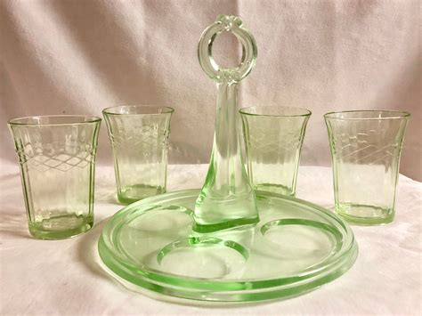 Antique Green Westmoreland Depression Glass Serving Set Of Four Juice