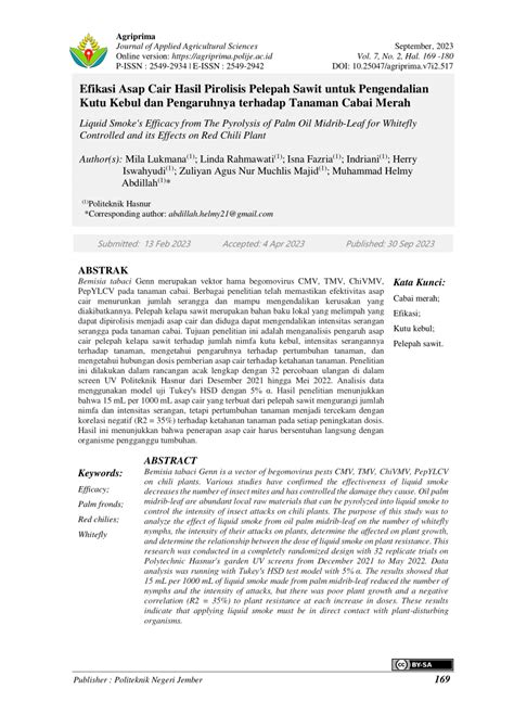 Pdf Efikasi Asap Cair Hasil Pirolisis Pelepah Sawit Untuk