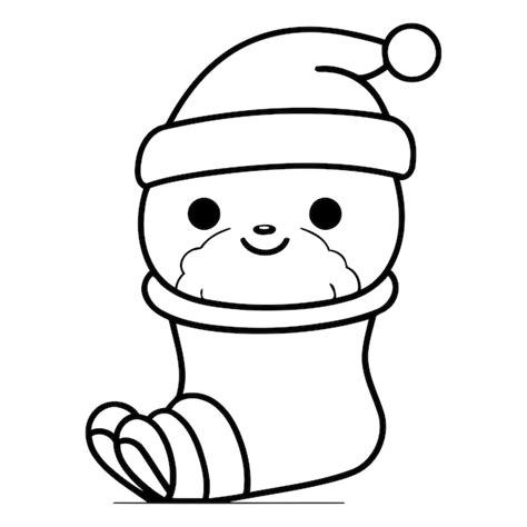 Le mignon bonhomme de neige de dessin animé dans une chaussette de Noël