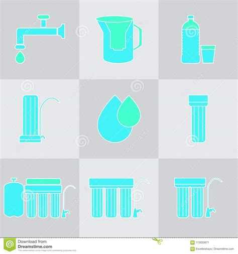 Water Filter Icon Set Drink And Home Water Purification Filters