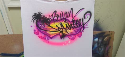 Airbrushed Beach With Names Couples Shirt Couple Airbrush Etsy