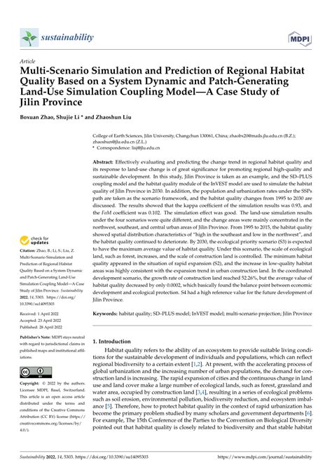 Pdf Multi Scenario Simulation And Prediction Of Regional Habitat Quality Based On A System