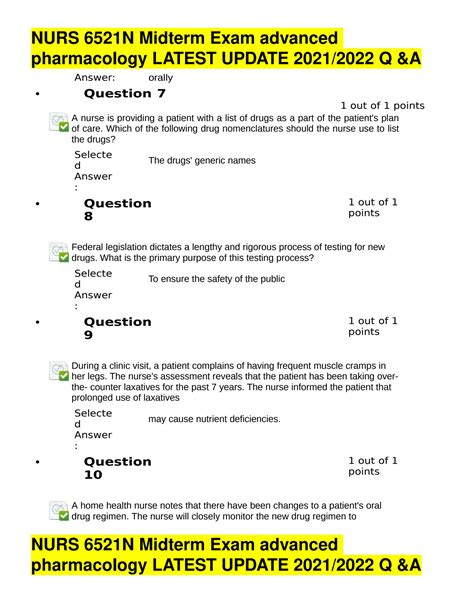 Solution Nurs N Midterm Exam Advanced Pharmacology Latest Update Q