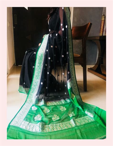 Black Exclusive Durga Puja Zari Work Pure Chiffon Banarasi Etsy