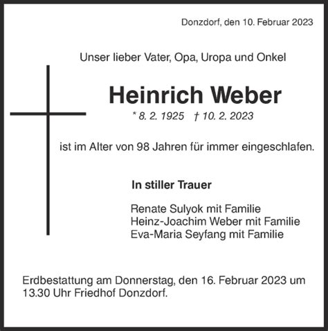 Traueranzeigen von Heinrich Weber Südwest Presse Trauer