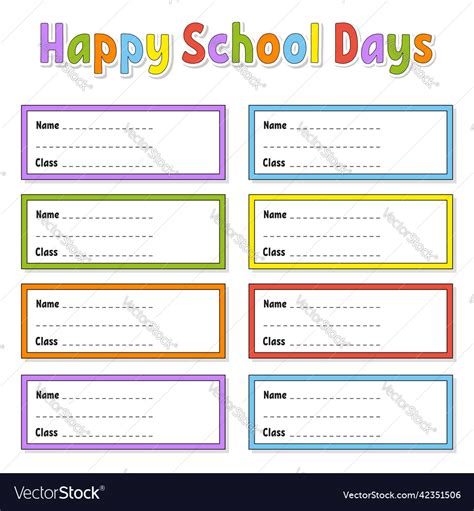 Name And Class Back To School Labels Set Stickers Vector Image