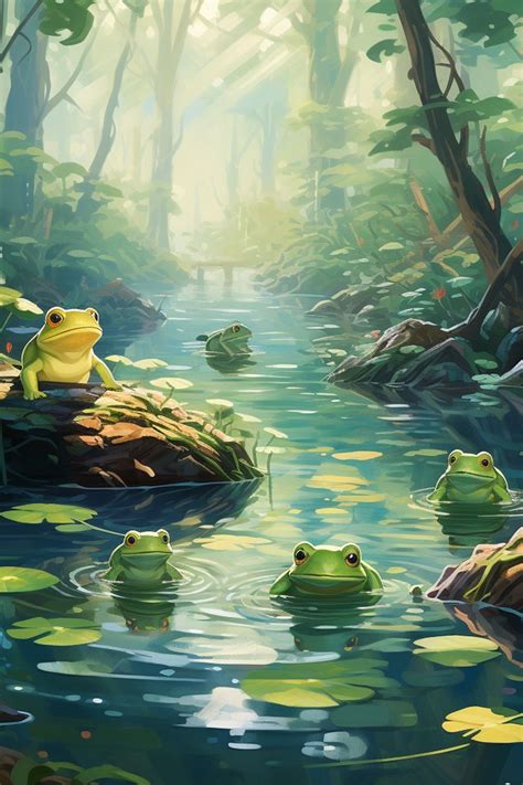 Summer Frog Pond Wallpaper Art en 2024 | Illustration japonaise, Dessin ...