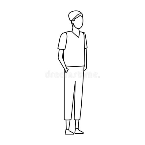 Young Man Wih Casual Clothes Black And White Stock Vector