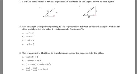 Solved I Find The Exact Values Of The Six Trigonometric