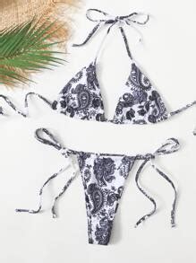 Paisley Print Triangle Thong Bikini Swimsuit SHEIN EUR
