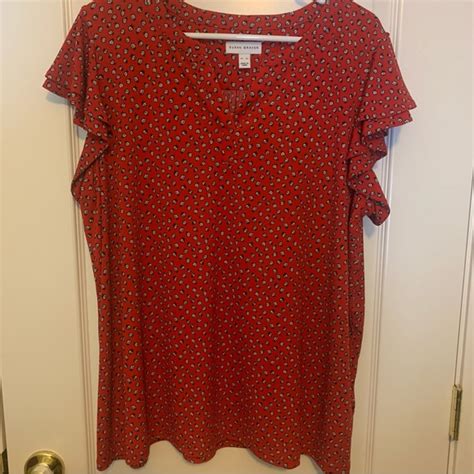 Susan Graver Tops Red Susan Graver Top With Blackwhite Ladybugs