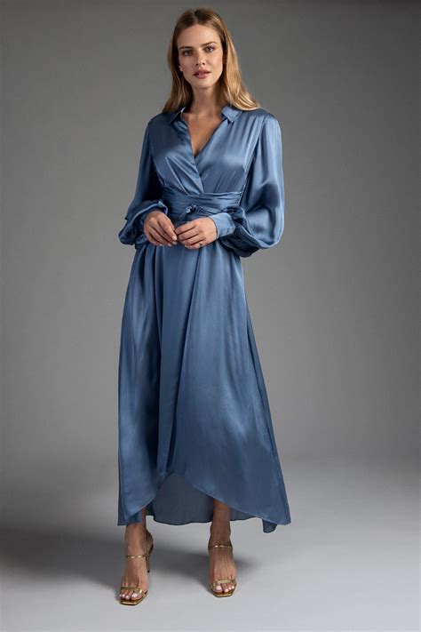 Aria Blue Midi Shirt Dress Ethereal London