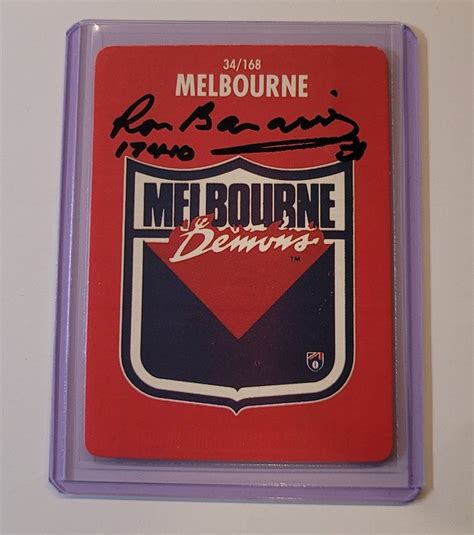 MELBOURNE DEMONS - RON BARASSI SIGNED AFL 1991 STIMOROL LOGO CARD RARE ...