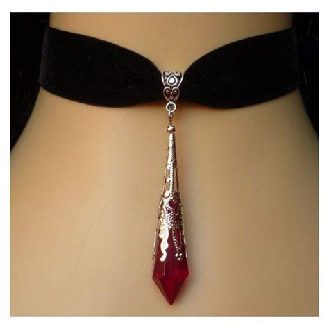 Black Velvet Choker Necklace Glass Crystal Red Or Black Vampire Drop