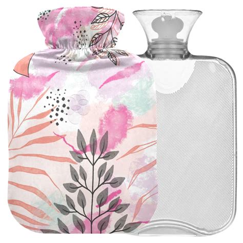 Naanle Pink Palm Leaves Hot Water Bottle L Transparent Heat Therapy For Back Pain Relief