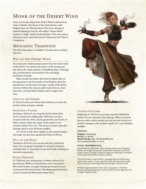 DnD 5e Homebrew — Way of the Desert Wind Monk by kitten-hugs